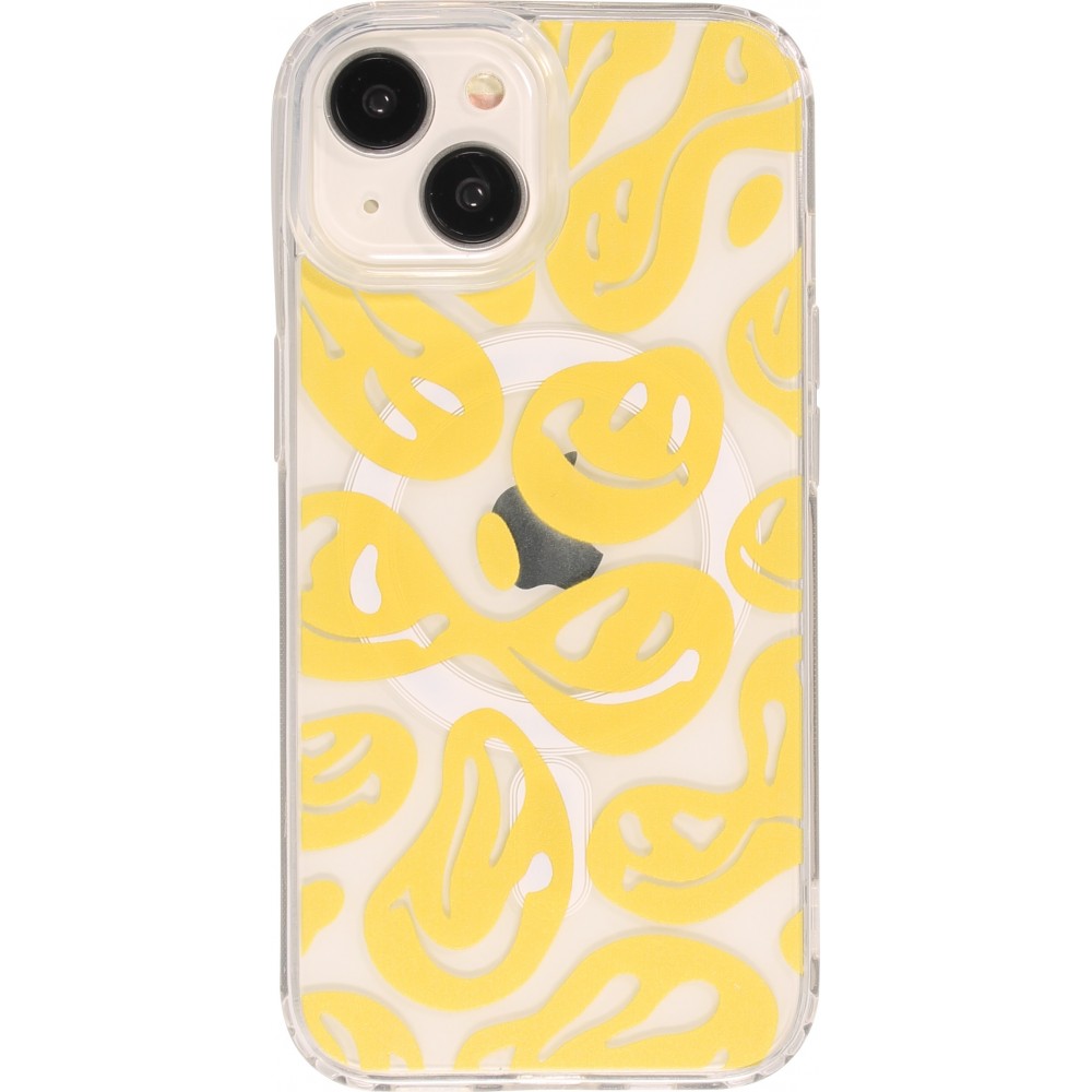 iPhone 15 Case Hülle - Gummi Silikon MagSafe transparent Liquid Smiley - Gelb
