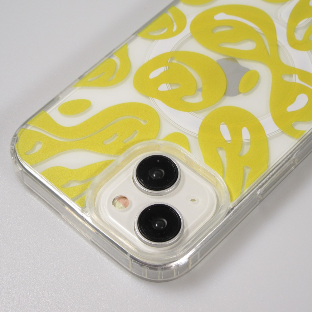 iPhone 15 Case Hülle - Gummi Silikon MagSafe transparent Liquid Smiley - Gelb