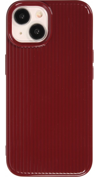 Coque iPhone 15 - Gel silicone brillant avec lignes texturées - Bordeaux