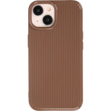 Coque iPhone 15 - Gel silicone brillant avec lignes texturées - Brun