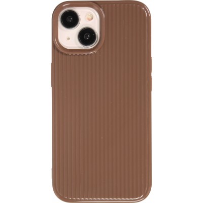 Coque iPhone 15 - Gel silicone brillant avec lignes texturées - Brun