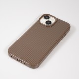 Coque iPhone 15 - Gel silicone brillant avec lignes texturées - Brun