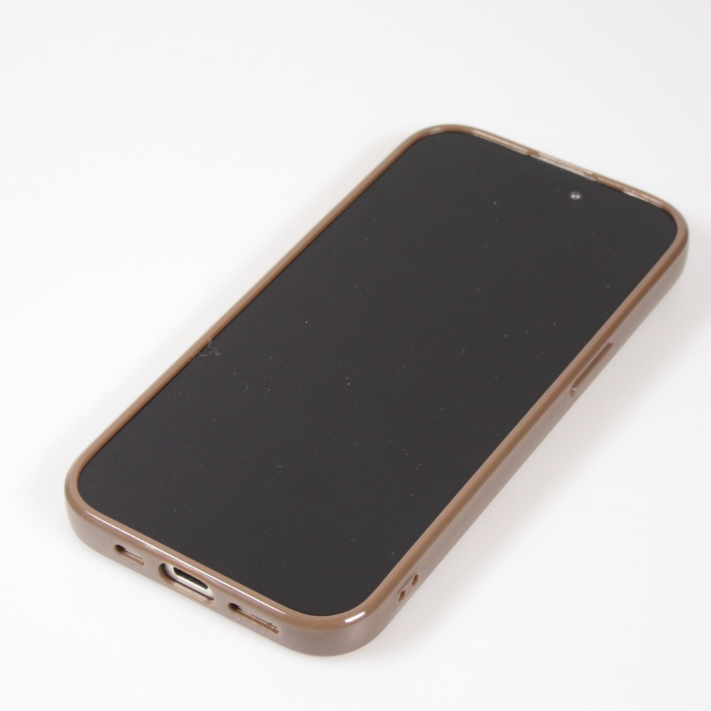 Coque iPhone 15 - Gel silicone brillant avec lignes texturées - Brun
