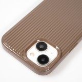 Coque iPhone 15 - Gel silicone brillant avec lignes texturées - Brun