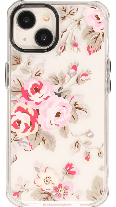 iPhone 15 Case Hülle - Straffes Gummi Silikon mit verstärkten Ecken blühende Rose - Transparent
