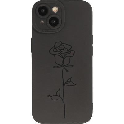 Coque iPhone 15 - Gel silicone souple avec protection caméra - Rose minimaliste - Noir