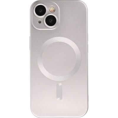Coque iPhone 15 Plus - Gel souple avec vitre de protection caméra MagSafe - Argent