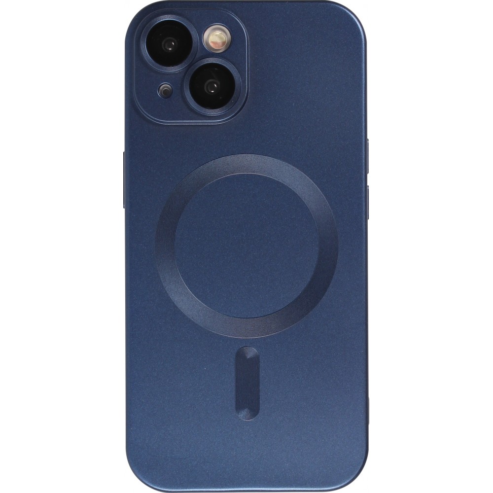 Coque iPhone 15 Plus - Gel souple avec vitre de protection caméra MagSafe - Bleu foncé