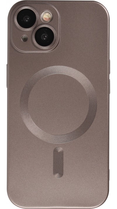 Coque iPhone 15 Plus - Gel souple avec vitre de protection caméra MagSafe - Gris foncé