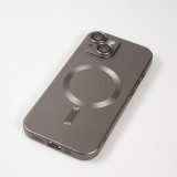 Coque iPhone 15 Plus - Gel souple avec vitre de protection caméra MagSafe - Gris foncé