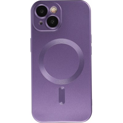 iPhone 15 Case Hülle - Gummi weich mit Kameraschutzglas MagSafe - Violett