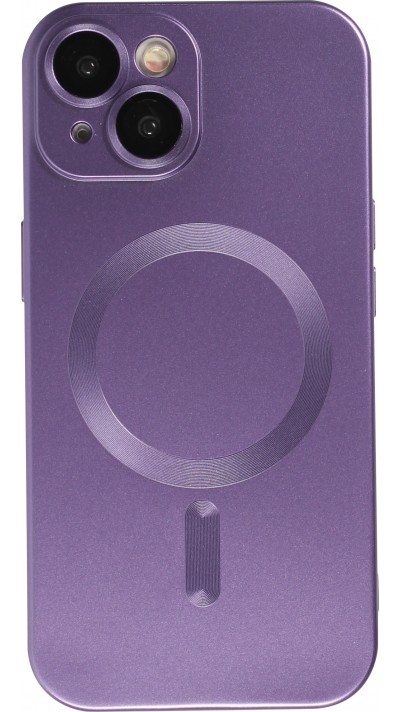 iPhone 15 Case Hülle - Gummi weich mit Kameraschutzglas MagSafe - Violett