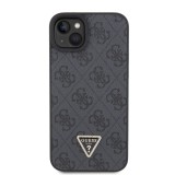 Coque iPhone 15 - Guess monogramme similicuir logo métal et strass avec lanière amovible - Noir