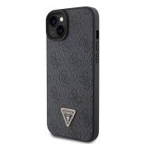 Coque iPhone 15 - Guess monogramme similicuir logo métal et strass avec lanière amovible - Noir