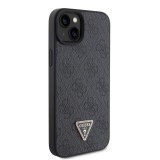 Coque iPhone 15 - Guess monogramme similicuir logo métal et strass avec lanière amovible - Noir