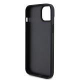 Coque iPhone 15 - Guess monogramme similicuir logo métal et strass avec lanière amovible - Noir