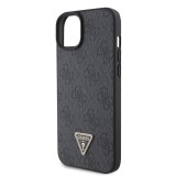 Coque iPhone 15 - Guess monogramme similicuir logo métal et strass avec lanière amovible - Noir