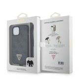 Coque iPhone 15 - Guess monogramme similicuir logo métal et strass avec lanière amovible - Noir