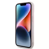 Coque iPhone 15 - Guess similicuir molletonné en carreaux et logo doré métallique en relief - Rose clair