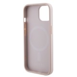 iPhone 15 Case Hülle - Guess Kunstleder Saffiano Gold Metall-Logo und MagSafe - Rosa