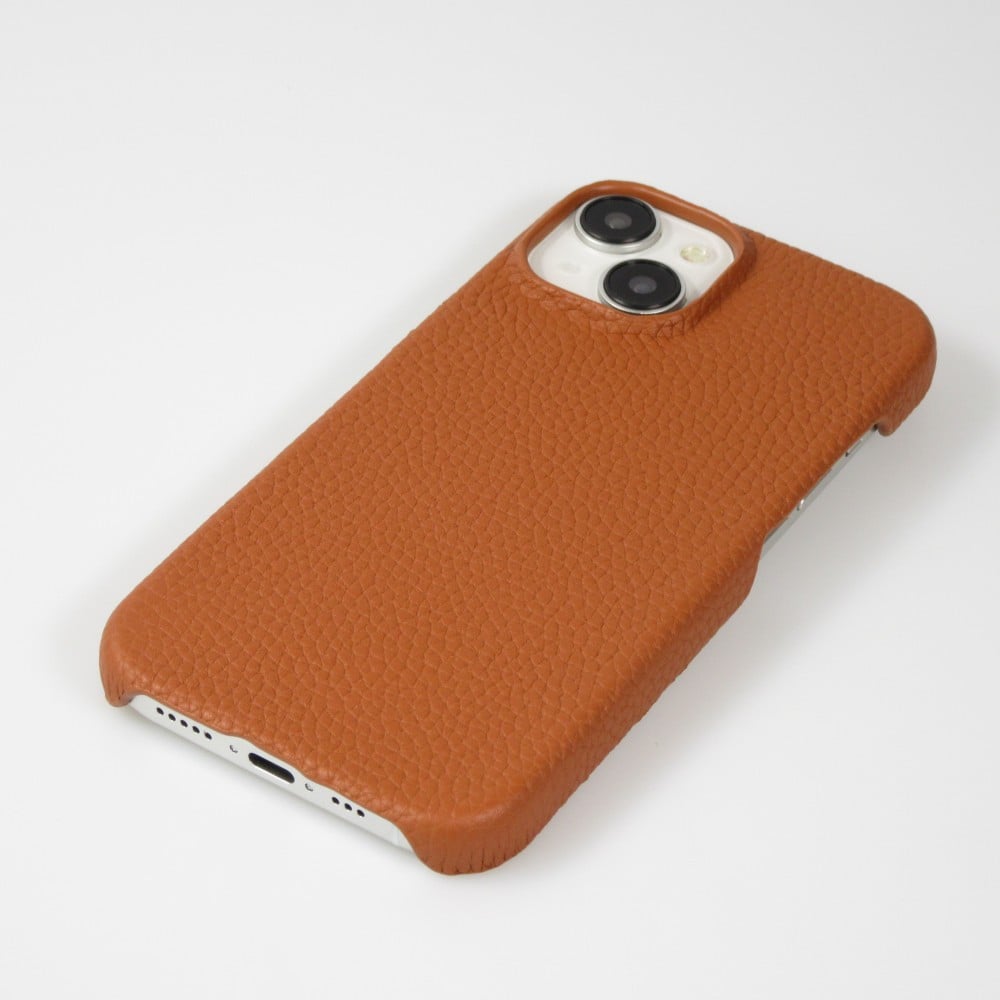 Coque iPhone 15 - Hardcase Slim en cuir véritable - Brun