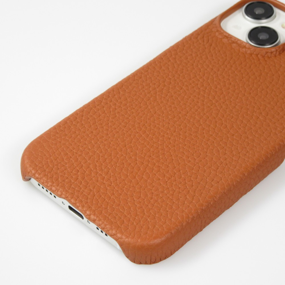 Coque iPhone 15 - Hardcase Slim en cuir véritable - Brun