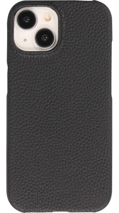 iPhone 15 Case Hülle - Hardcase Slim aus Echtleder - Schwarz