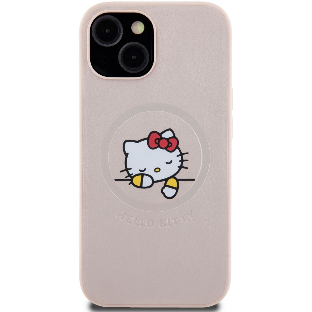 iPhone 15 Case Hülle - Hello Kitty Träumer aus Kunstleder mit MagSafe - Hellrosa