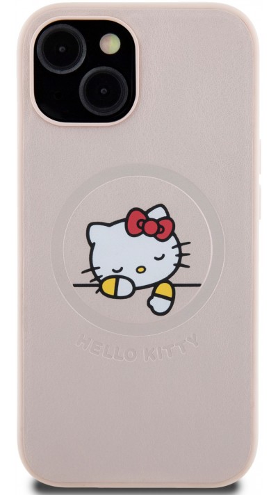 iPhone 15 Case Hülle - Hello Kitty Träumer aus Kunstleder mit MagSafe - Hellrosa