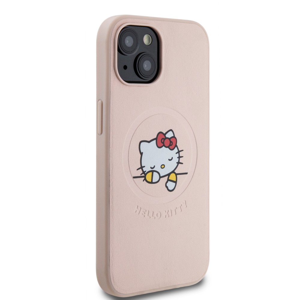 iPhone 15 Case Hülle - Hello Kitty Träumer aus Kunstleder mit MagSafe - Hellrosa