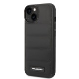 iPhone 15 Pro Case Hülle - Karl Stil gesteppter Puffy Soft-Touch-Silikonkanten und Metall-Logo - Schwarz