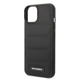 iPhone 15 Pro Case Hülle - Karl Stil gesteppter Puffy Soft-Touch-Silikonkanten und Metall-Logo - Schwarz