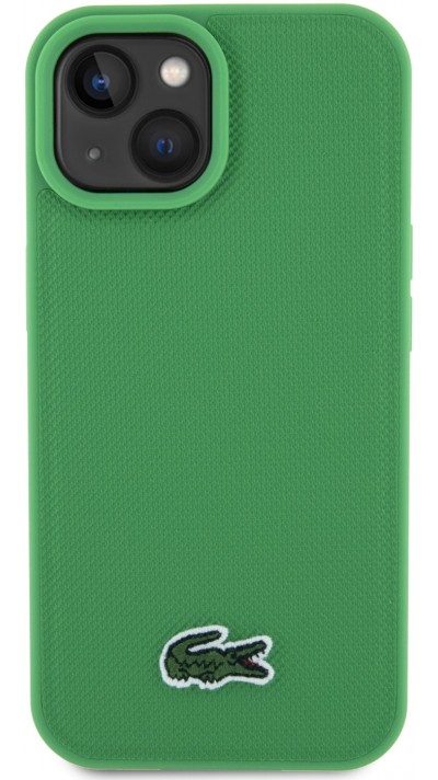 Coque iPhone 15 - Lacoste effet Petit Piqué avec MagSafe et patch logo brodé - Vert
