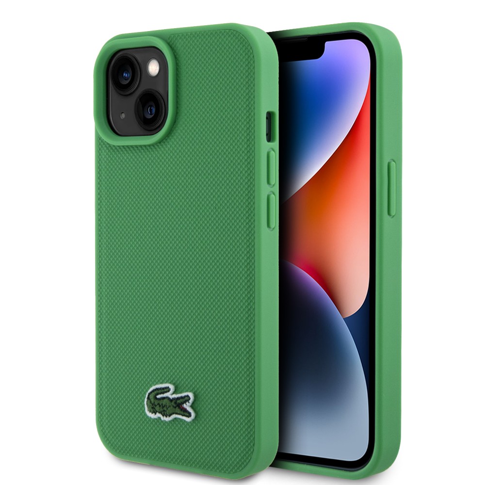 iPhone 15 Case Hülle - Lacoste Petit Piqué Effekt mit MagSafe und gesticktem Logo-Patch - Grün
