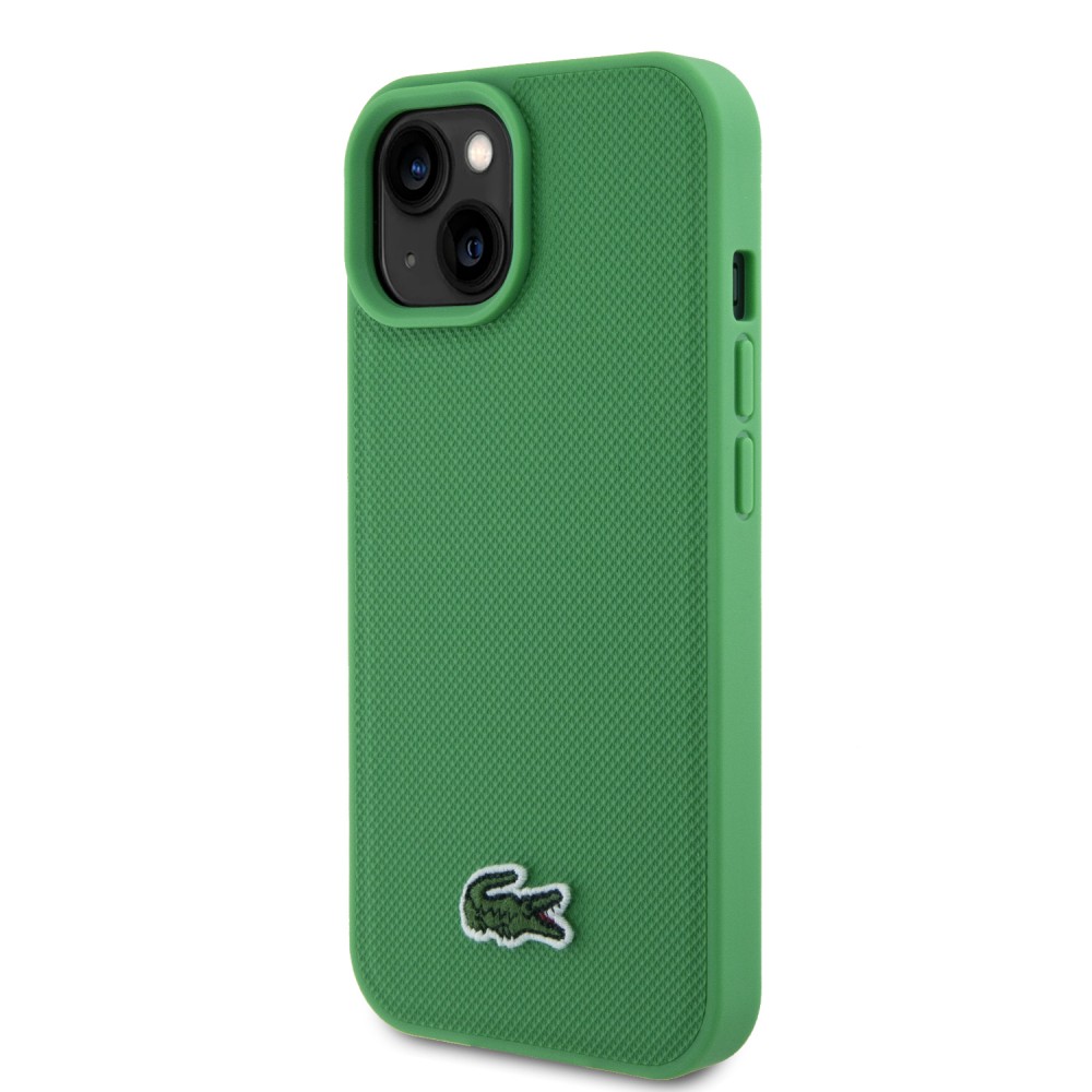 Coque iPhone 15 - Lacoste effet Petit Piqué avec MagSafe et patch logo brodé - Vert