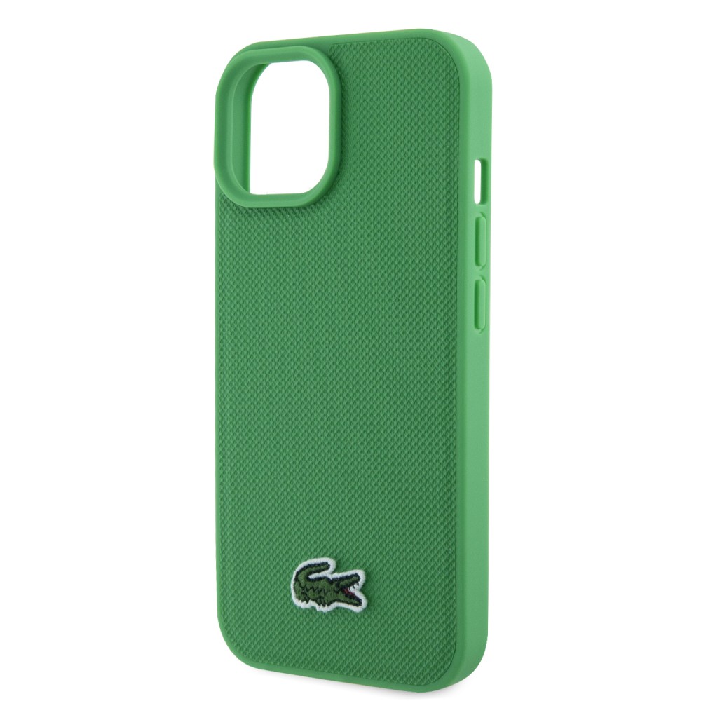 Coque iPhone 15 - Lacoste effet Petit Piqué avec MagSafe et patch logo brodé - Vert