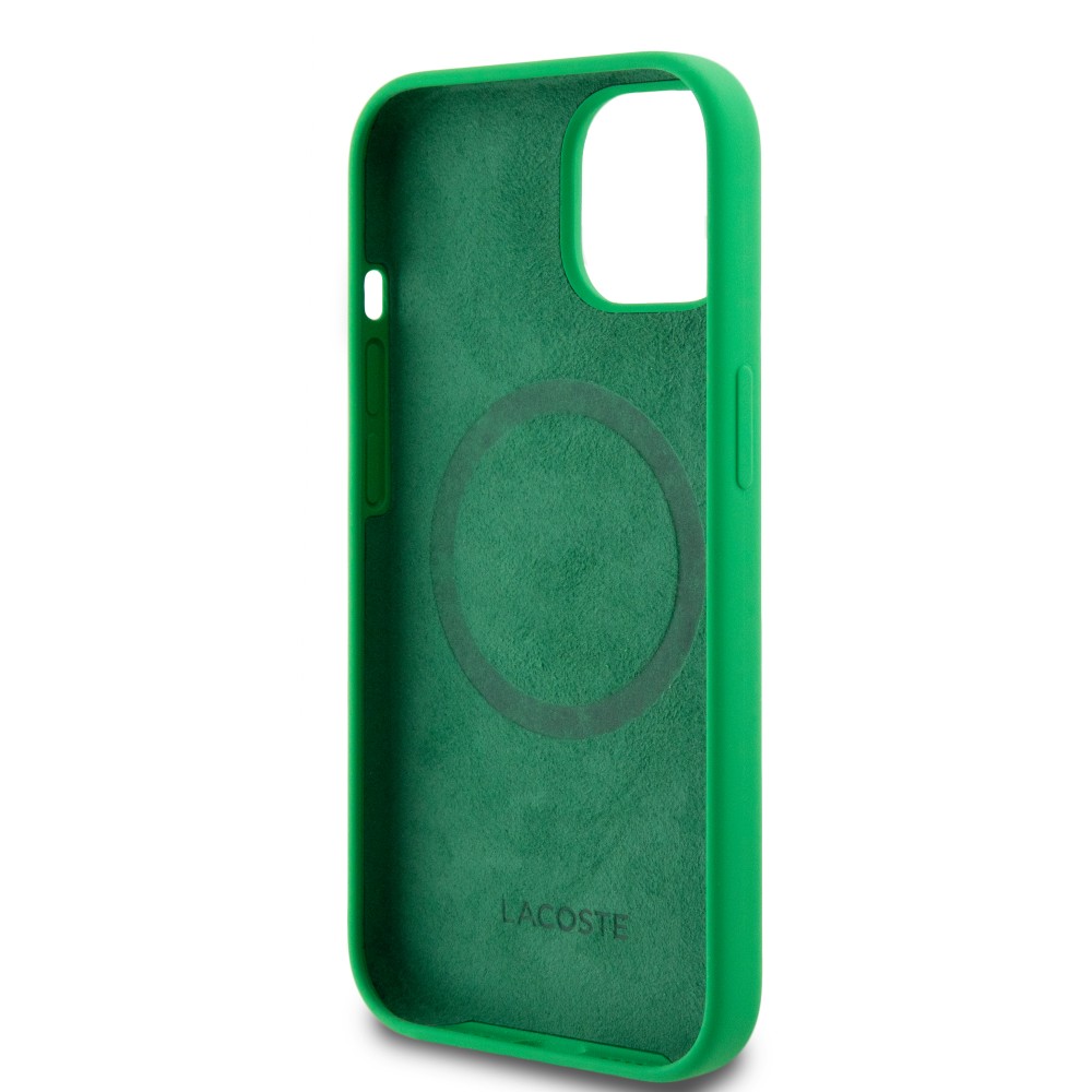 Coque iPhone 15 - Lacoste silicone soft touch Magsafe - Vert