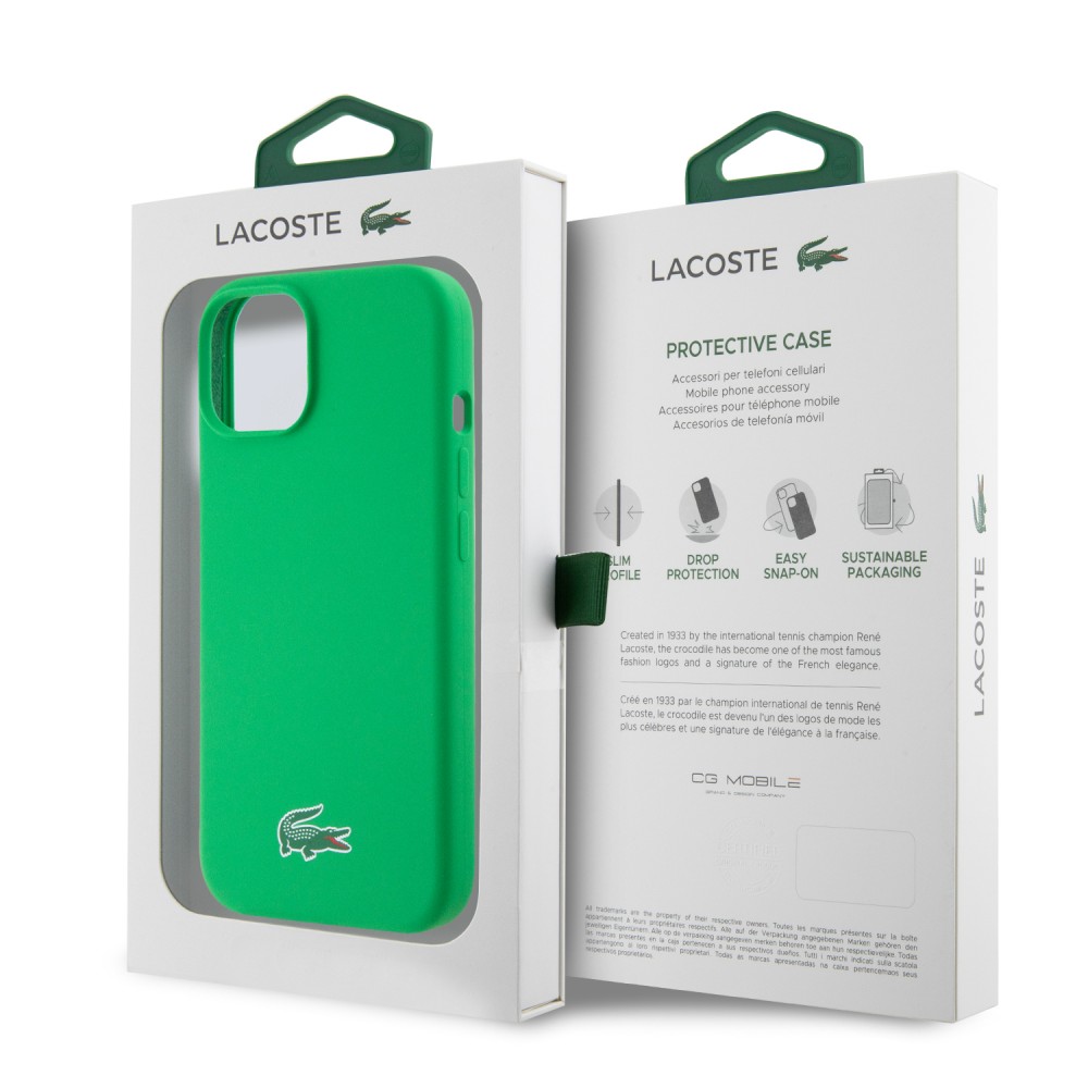 Coque iPhone 15 - Lacoste silicone soft touch Magsafe - Vert