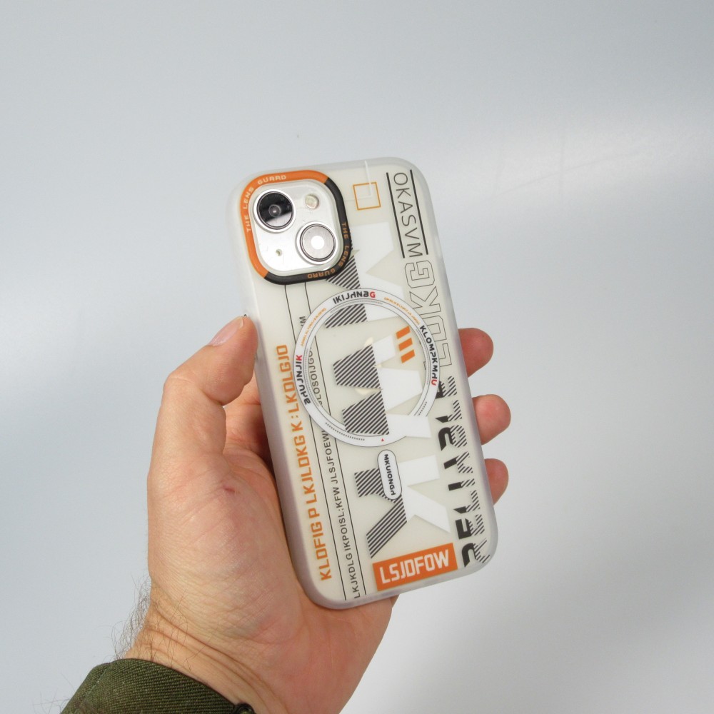 Coque iPhone 15 - MWK Cyber Grid silicone avec MagSafe - Blanc