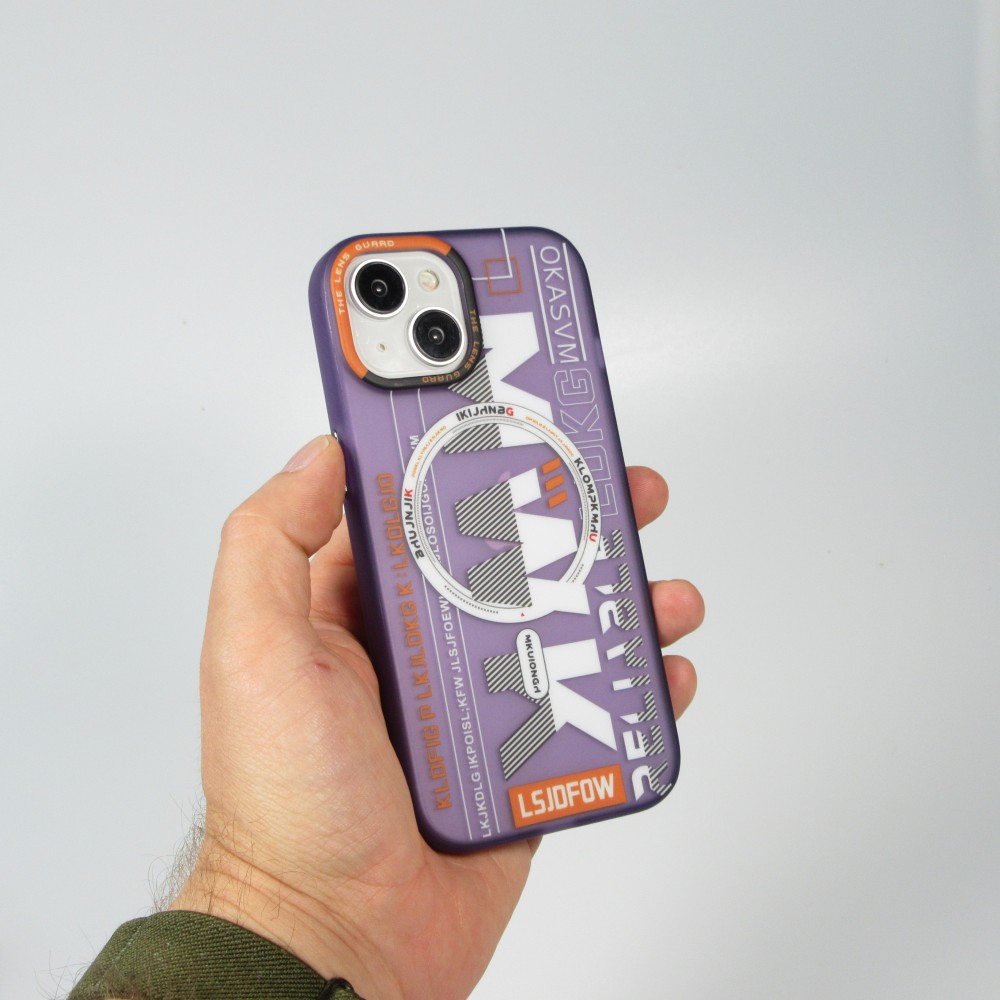Coque iPhone 15 - MWK Cyber Grid silicone avec MagSafe - Violet