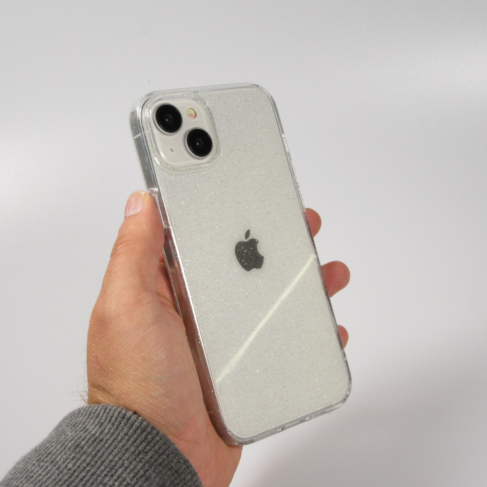 iPhone 15 Case Hülle - Gel Gummi transparent mit Glitzerstaub - Transparent
