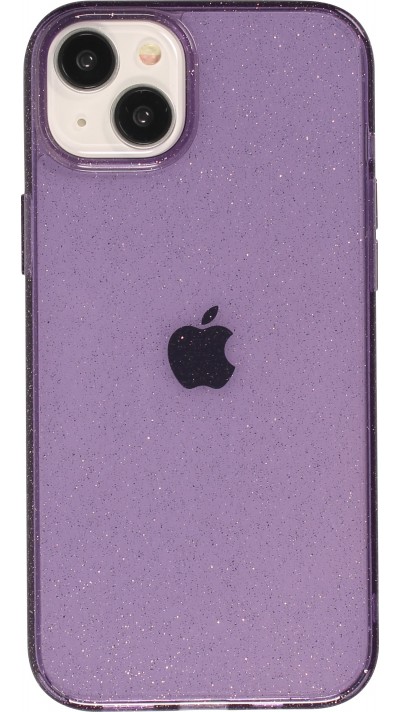 iPhone 15 Plus Case Hülle - Gel Gummi transparent mit Glitzerstaub - Violett
