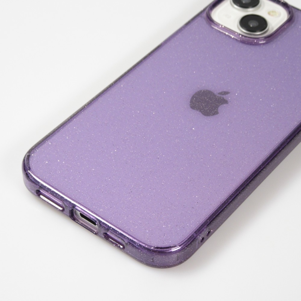 Coque iPhone 15 Plus - Gel transparent avec paillettes - Violet