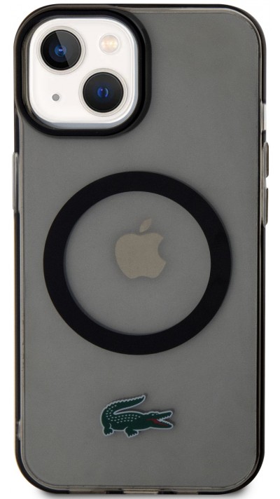 Coque iPhone 15 Plus - Lacoste gel laqué transparent avec MagSafe - Noir
