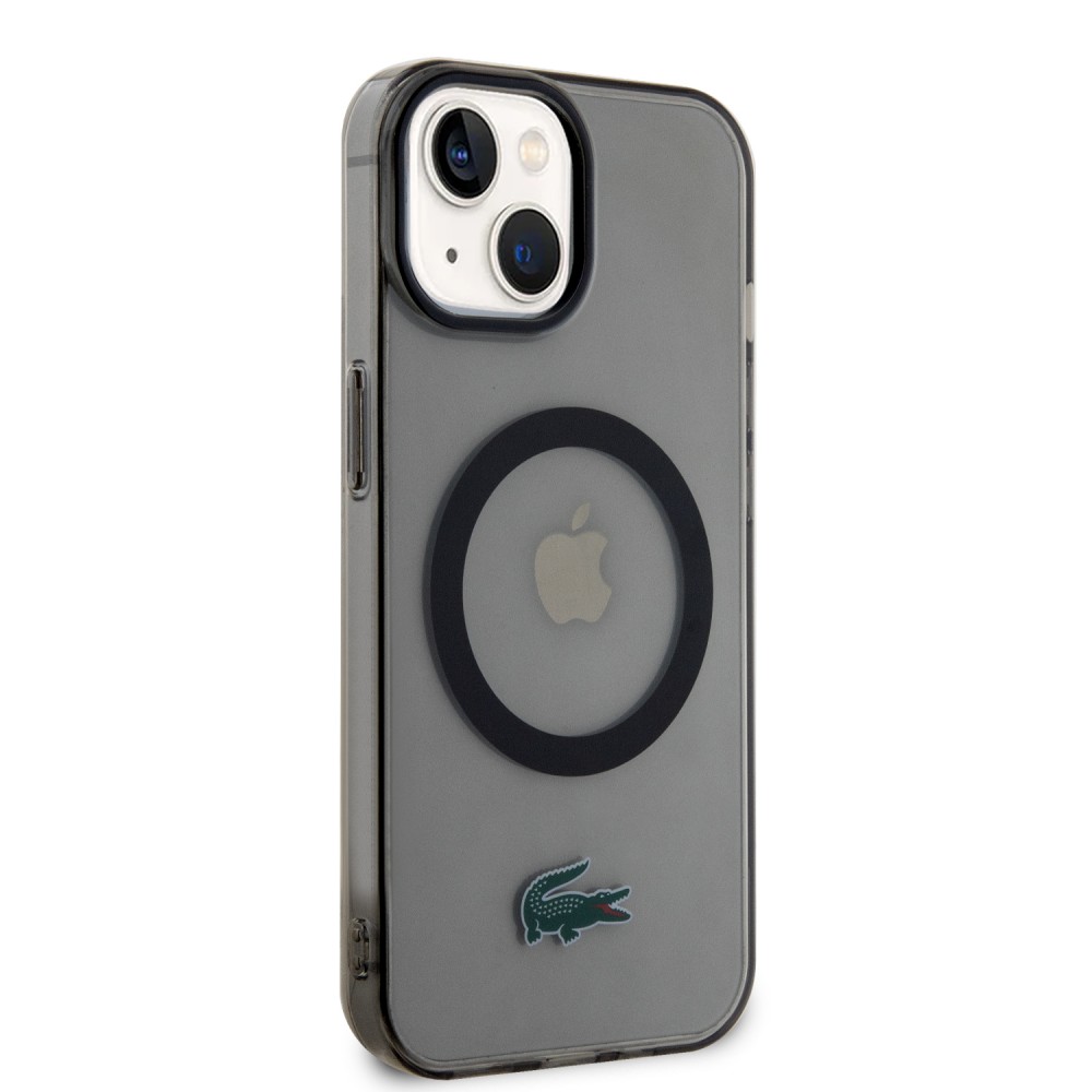 Coque iPhone 15 Plus - Lacoste gel laqué transparent avec MagSafe - Noir