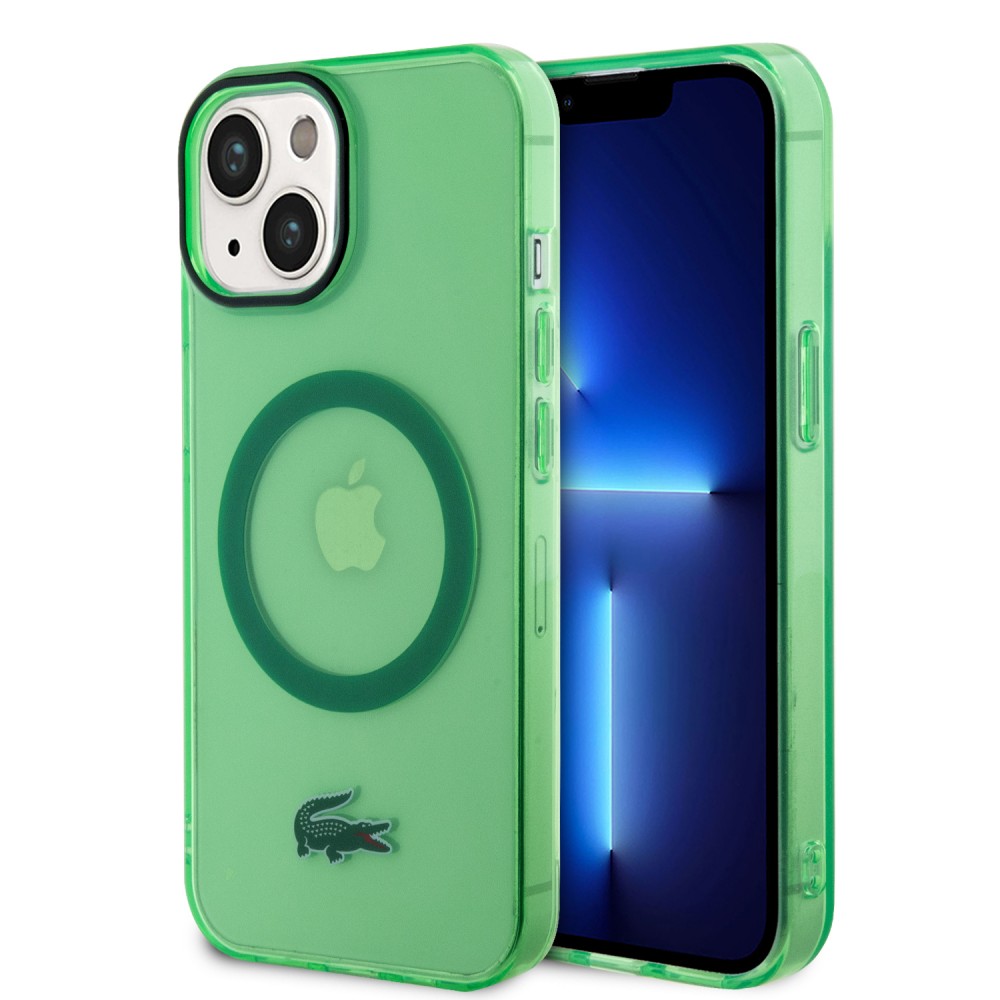 Coque iPhone 15 Plus - Lacoste gel laqué transparent avec MagSafe - Vert clair