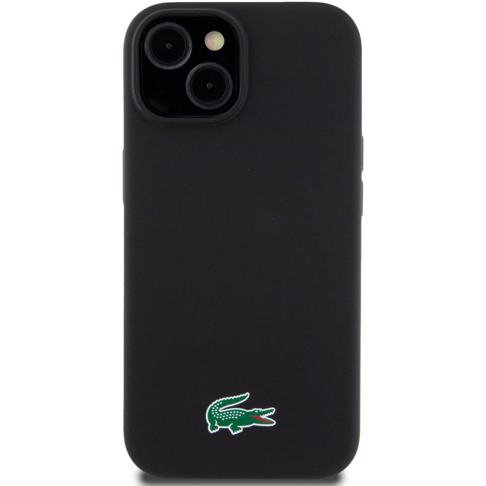 Coque iPhone 15 - Lacoste silicone soft touch Magsafe - Noir