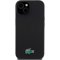 Coque iPhone 15 Plus - Lacoste silicone soft touch Magsafe - Noir