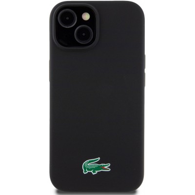 Coque iPhone 15 Plus - Lacoste silicone soft touch Magsafe - Noir