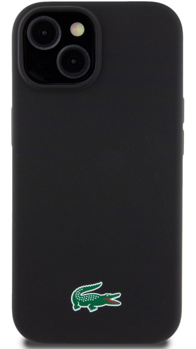 Coque iPhone 15 - Lacoste silicone soft touch Magsafe - Noir